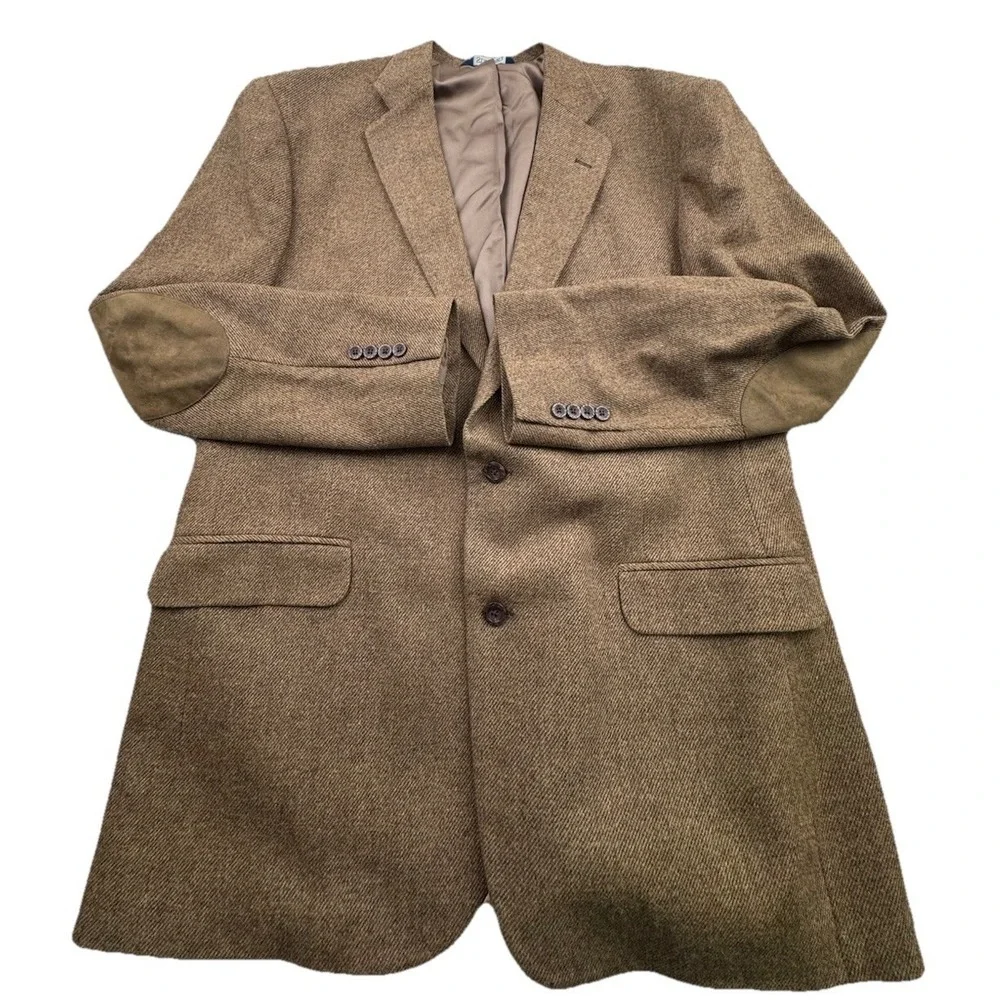 Stafford Jacket Blazer Mens Size 46L Brown Lambswool‎ Blend Elbow Patches